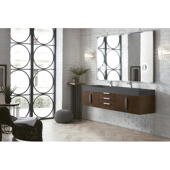 Mercer Island 72" Double Vanity, Coffee Oak w/ Dusk Grey Glossy Composite Top