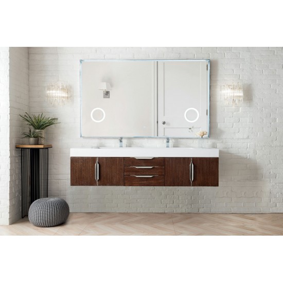 Mercer Island 72" Double Vanity, Coffee Oak w/ Glossy White Composite Top