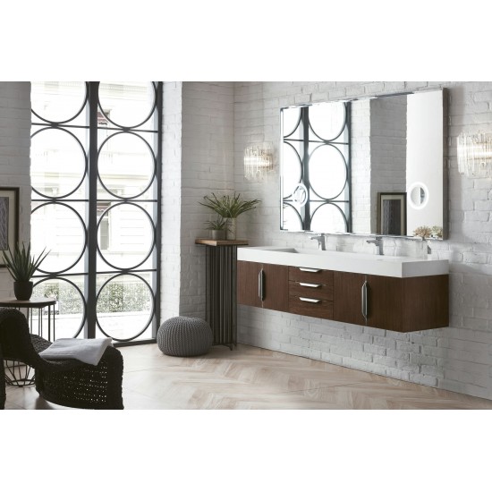 Mercer Island 72" Double Vanity, Coffee Oak w/ Glossy White Composite Top