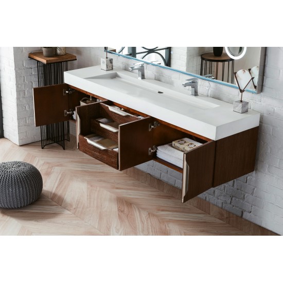 Mercer Island 72" Double Vanity, Coffee Oak w/ Glossy White Composite Top