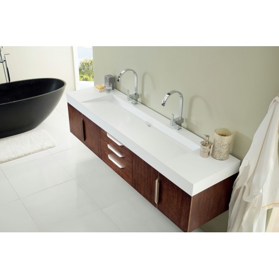 Mercer Island 72" Double Vanity, Coffee Oak w/ Glossy White Composite Top