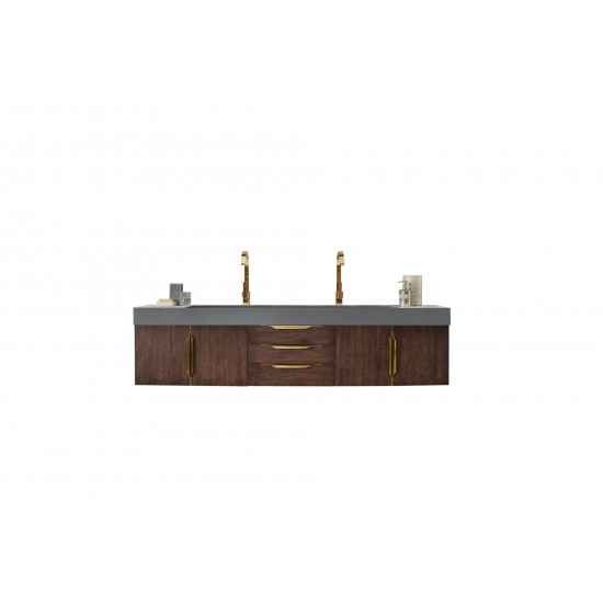 Mercer Island 72" Double Vanity Coffee Oak Radiant Gold,Dusk Grey Composite Top