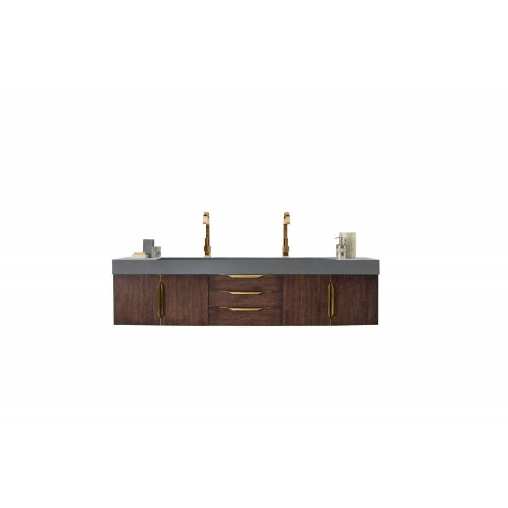 Mercer Island 72" Double Vanity Coffee Oak Radiant Gold,Dusk Grey Composite Top