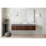 Mercer Island 72" Double Vanity Coffee Oak Radiant Gold,Dusk Grey Composite Top