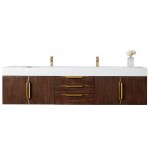 Mercer Island 72" Double Vanity Coffee Oak Radiant Gold w/ White Composite Top