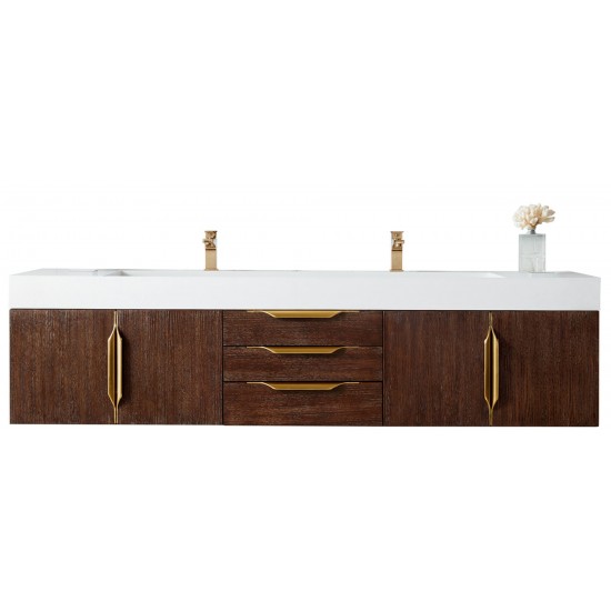 Mercer Island 72" Double Vanity Coffee Oak Radiant Gold w/ White Composite Top