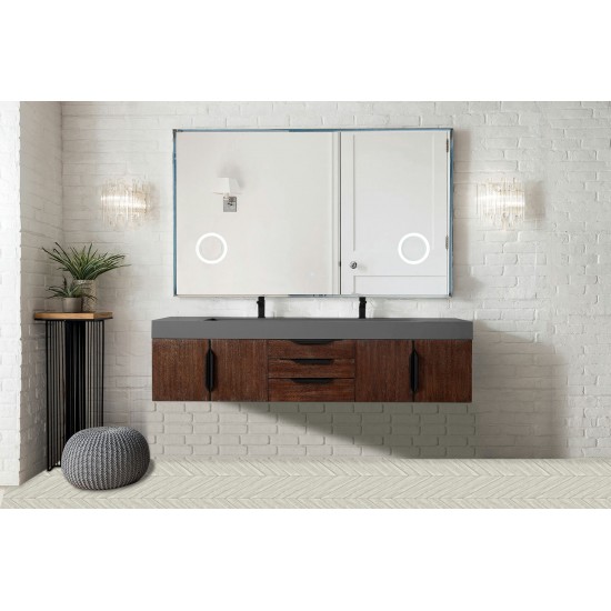 Mercer Island 72" Double Vanity Coffee Oak Black w/Dusk Grey Composite Top