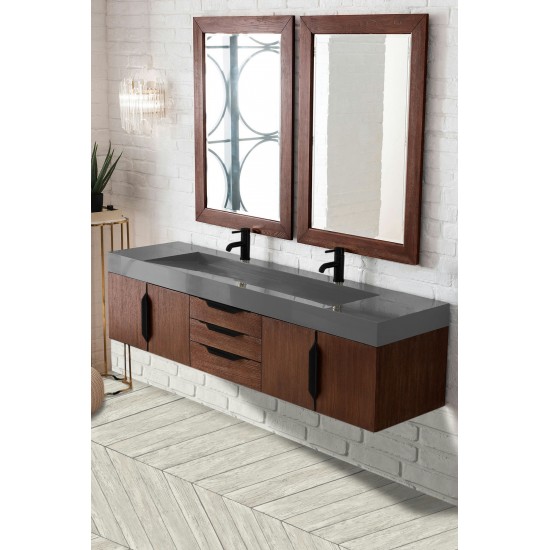 Mercer Island 72" Double Vanity Coffee Oak Black w/Dusk Grey Composite Top