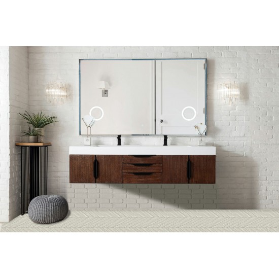 Mercer Island 72" Double Vanity Coffee Oak Black w/Glossy White Composite Top