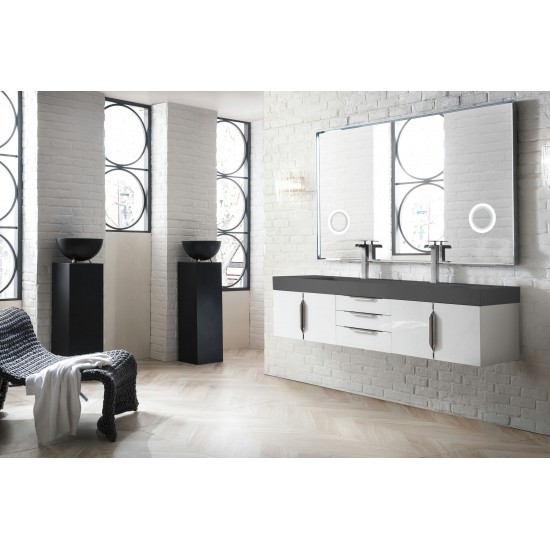 Mercer Island 72" Double Vanity, Glossy White w/ Dusk Grey Glossy Composite Top