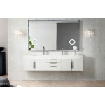 Mercer Island 72" Double Vanity, Glossy White w/ Glossy White Composite Top