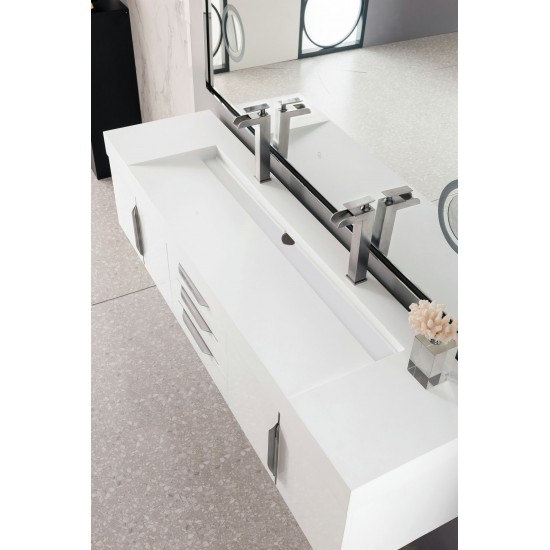 Mercer Island 72" Double Vanity, Glossy White w/ Glossy White Composite Top