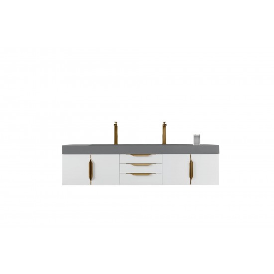 Mercer Island 72" Double Vanity White Radiant Gold w/Dusk Grey Composite Top