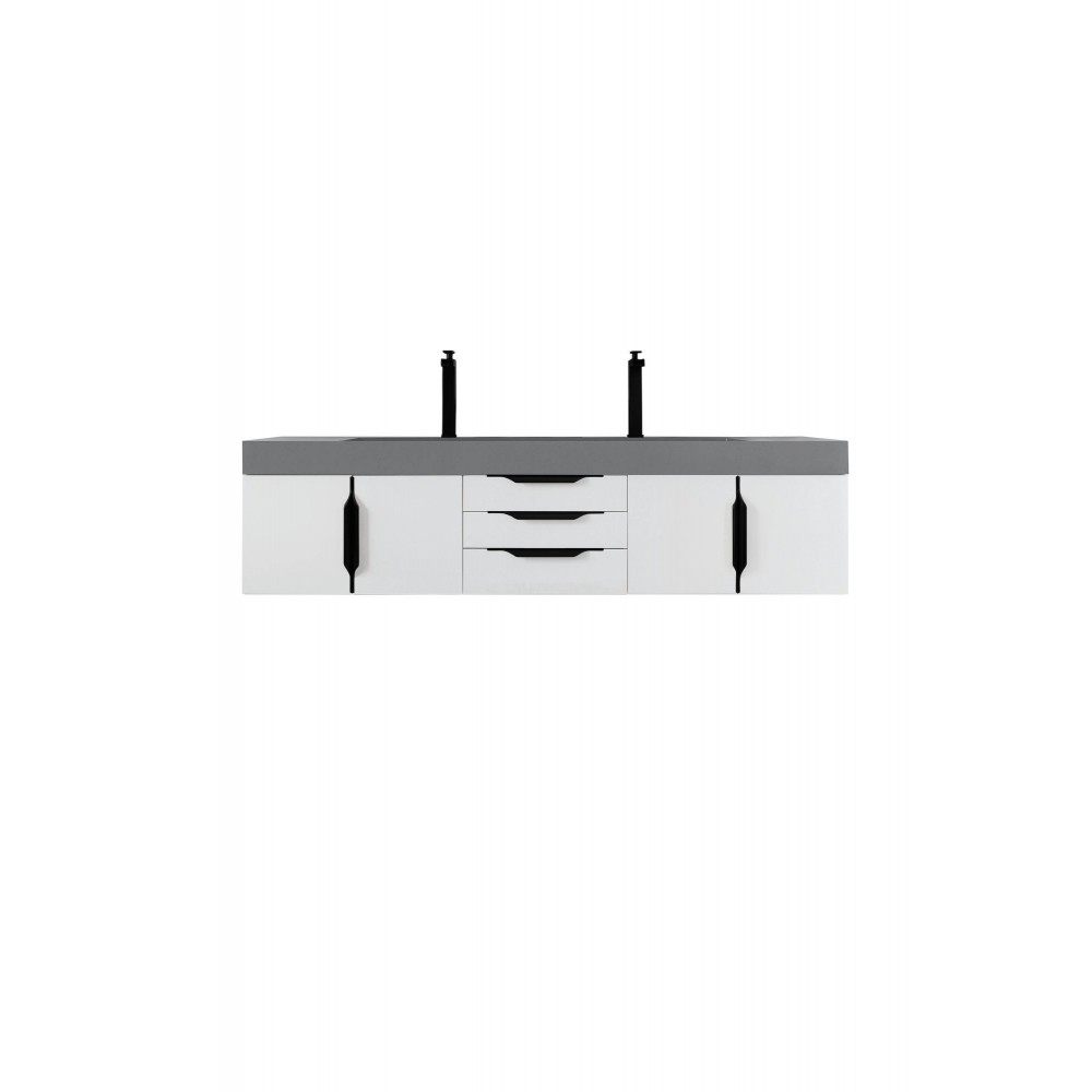 Mercer Island 72" Double Vanity White Black w/Dusk Grey Composite Top