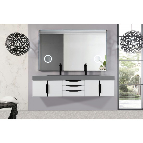 Mercer Island 72" Double Vanity White Black w/Dusk Grey Composite Top