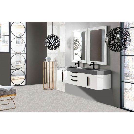 Mercer Island 72" Double Vanity White Black w/Dusk Grey Composite Top