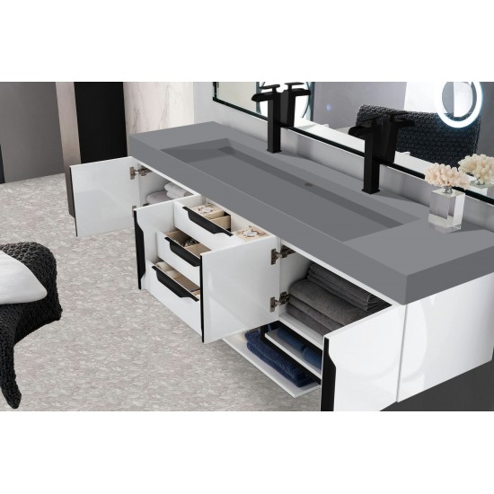 Mercer Island 72" Double Vanity White Black w/Dusk Grey Composite Top