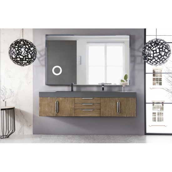 Mercer Island 72" Double Vanity, Latte Oak w/ Dusk Grey Glossy Composite Top