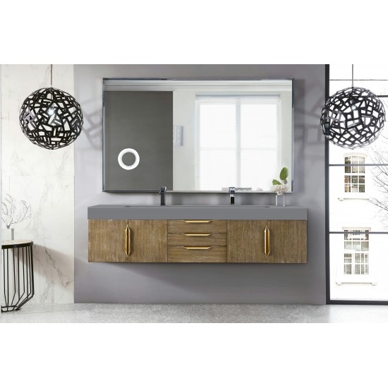 Mercer Island 72" Double Vanity Latte Oak Radiant Gold,Dusk Grey Composite Top