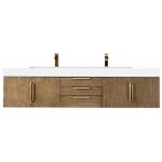 Mercer Island 72" Double Vanity Latte Oak Radiant Gold w/ White Composite Top