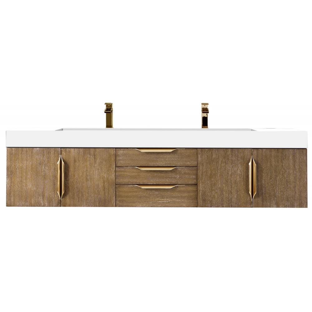 Mercer Island 72" Double Vanity Latte Oak Radiant Gold w/ White Composite Top