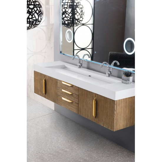 Mercer Island 72" Double Vanity Latte Oak Radiant Gold w/ White Composite Top