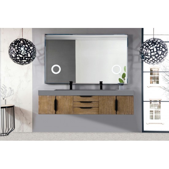 Mercer Island 72" Double Vanity Latte Oak Black w/Dusk Grey Glossy Composite Top