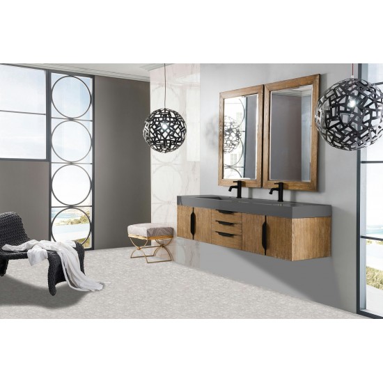 Mercer Island 72" Double Vanity Latte Oak Black w/Dusk Grey Glossy Composite Top