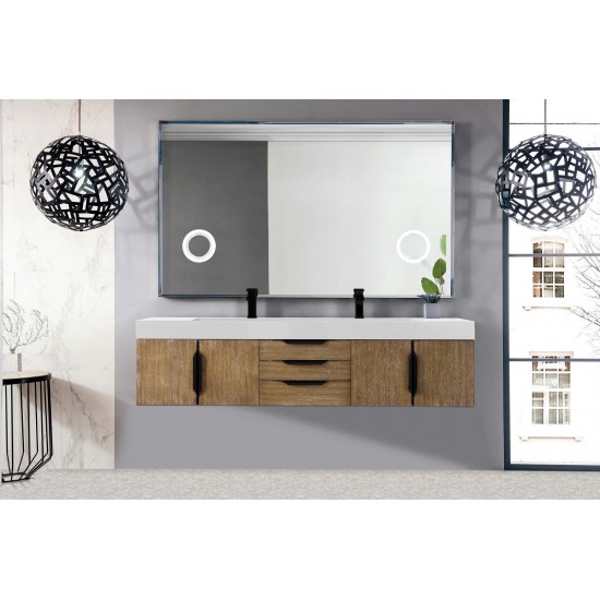 Mercer Island 72" Double Vanity Latte Oak Black w/Glossy White Composite Top