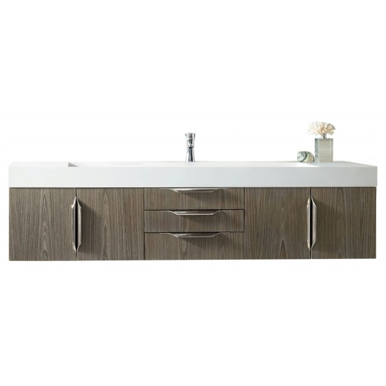 Mercer Island 72" Single Vanity, Ash Gray w/ Glossy White Composite Top