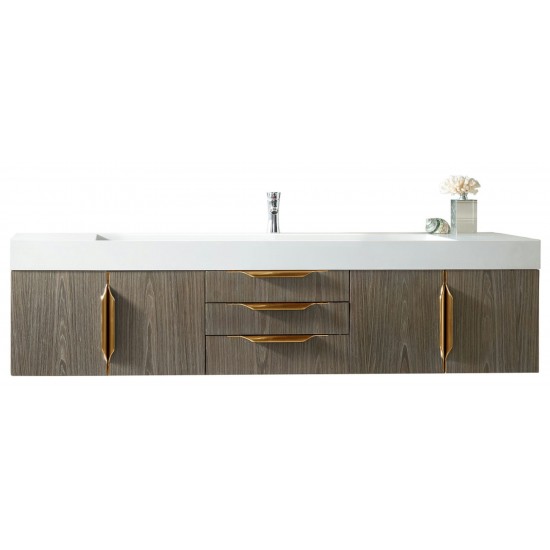 Mercer Island 72" Single Vanity Ash Gray Radiant Gold w/ White Composite Top