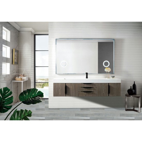 Mercer Island 72" Single Vanity Ash Gray Black w/Glossy White Composite Top