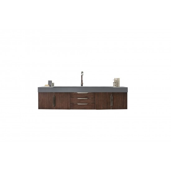 Mercer Island 72" Single Vanity, Coffee Oak w/ Dusk Grey Glossy Composite Top