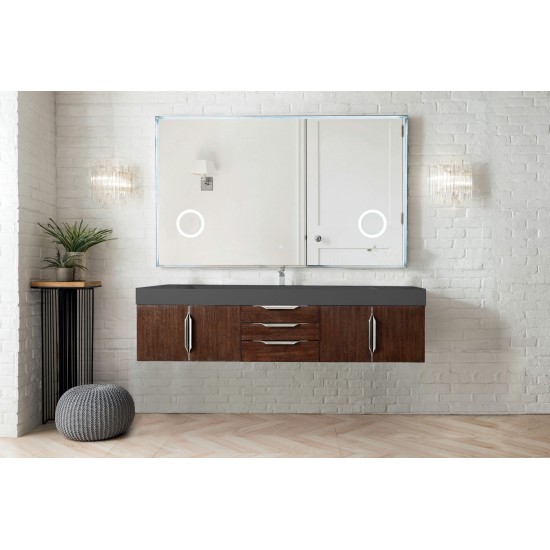 Mercer Island 72" Single Vanity, Coffee Oak w/ Dusk Grey Glossy Composite Top