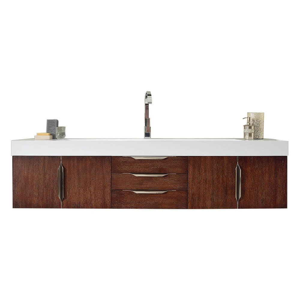 Mercer Island 72" Single Vanity, Coffee Oak w/ Glossy White Composite Top