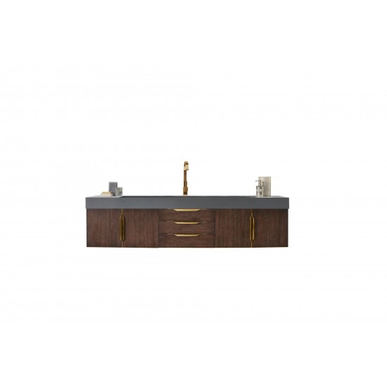 Mercer Island 72" Single Vanity Coffee Oak Radiant Gold,Dusk Grey Composite Top