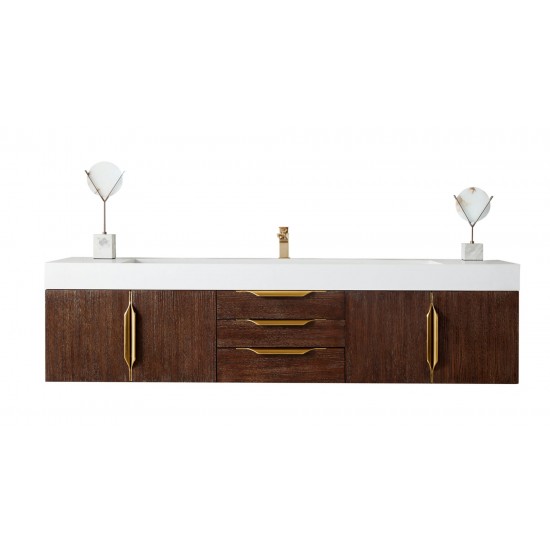 Mercer Island 72" Single Vanity Coffee Oak Radiant Gold w/ White Composite Top