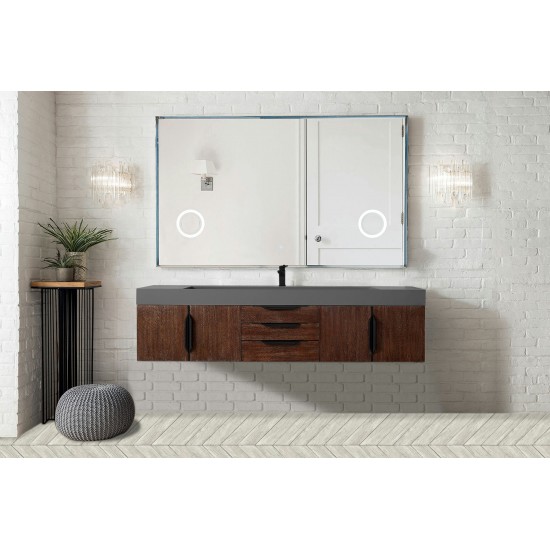 Mercer Island 72" Single Vanity Coffee Oak Black w/Dusk Grey Composite Top