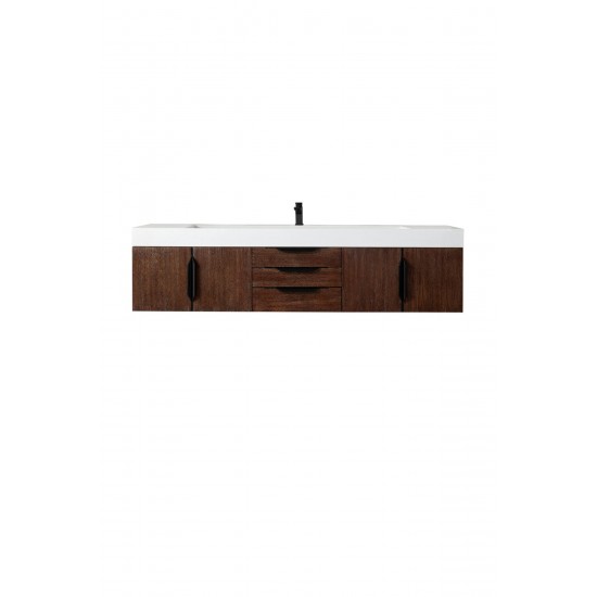 Mercer Island 72" Single Vanity Coffee Oak Black w/Glossy White Composite Top