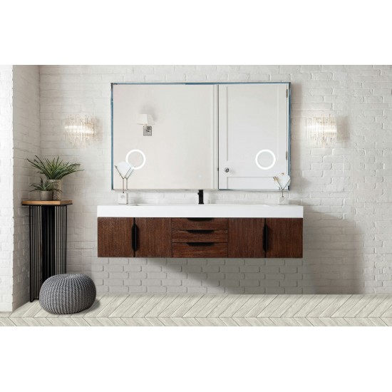 Mercer Island 72" Single Vanity Coffee Oak Black w/Glossy White Composite Top