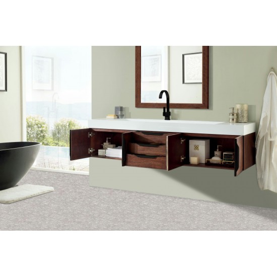 Mercer Island 72" Single Vanity Coffee Oak Black w/Glossy White Composite Top