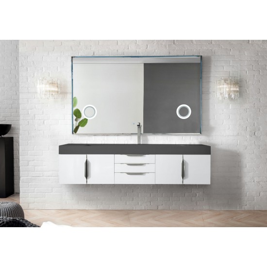 Mercer Island 72" Single Vanity, Glossy White w/ Dusk Grey Glossy Composite Top