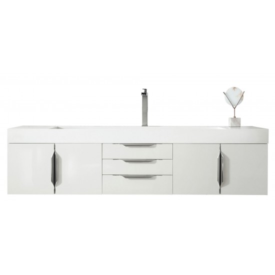 Mercer Island 72" Single Vanity, Glossy White w/ Glossy White Composite Top