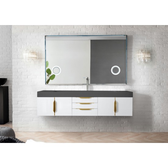 Mercer Island 72" Single Vanity White Radiant Gold w/Dusk Grey Composite Top