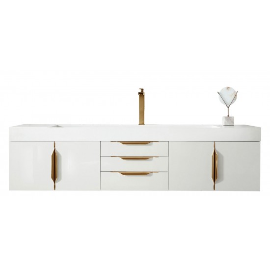 Mercer Island 72" Single Vanity White Radiant Gold w/ White Composite Top