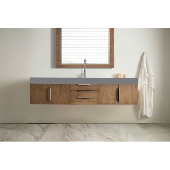 Mercer Island 72" Single Vanity, Latte Oak w/ Dusk Grey Glossy Composite Top