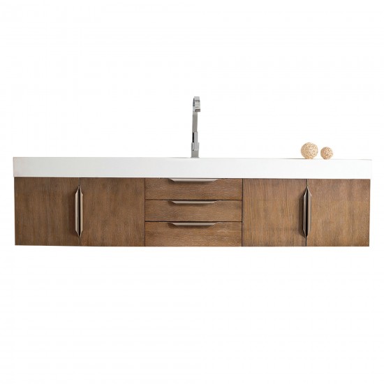 Mercer Island 72" Single Vanity, Latte Oak w/ Glossy White Composite Top