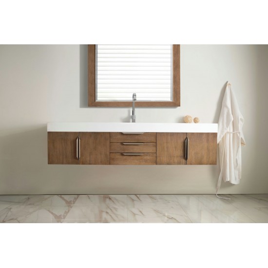 Mercer Island 72" Single Vanity, Latte Oak w/ Glossy White Composite Top