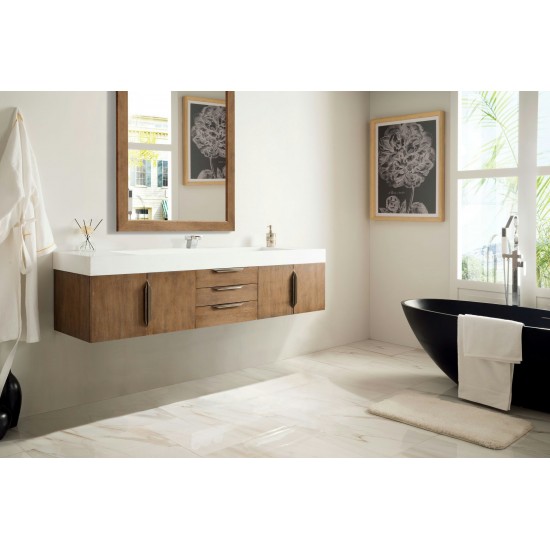 Mercer Island 72" Single Vanity, Latte Oak w/ Glossy White Composite Top