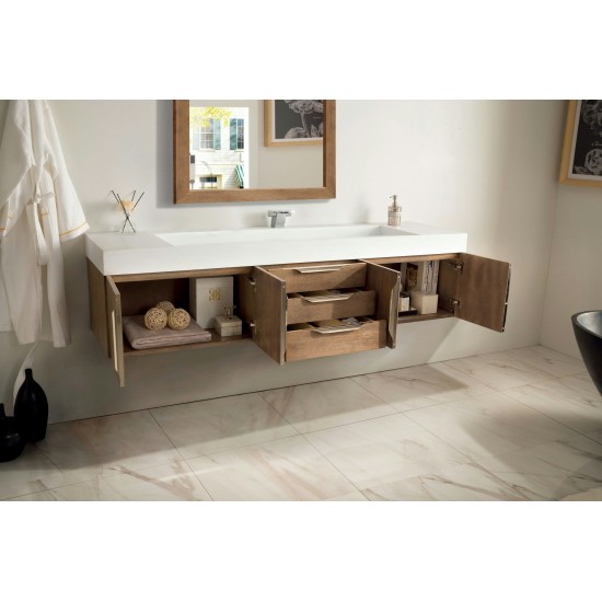 Mercer Island 72" Single Vanity, Latte Oak w/ Glossy White Composite Top